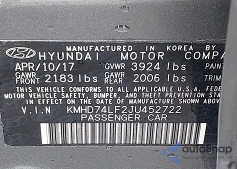 2018 Hyundai Elantra Se из США, поврежденный, VIN KMHD74LF2JU452722